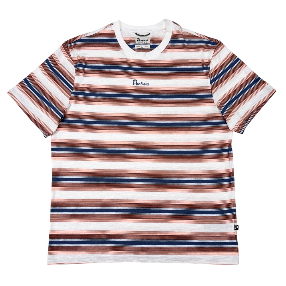 Penfield‎ Shirt Mens Size Large Multicolor Striped Spellout Short Sleeve Tee